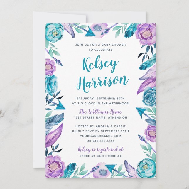 Invitación Floral Boho Baby Shower (Anverso)