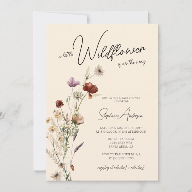 Invitación Floral Boho Baby Shower (Anverso)