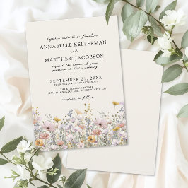 Invitación Floral Boho Beige Wildflower Wedding