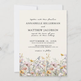 Invitación Floral Boho Beige Wildflower Wedding