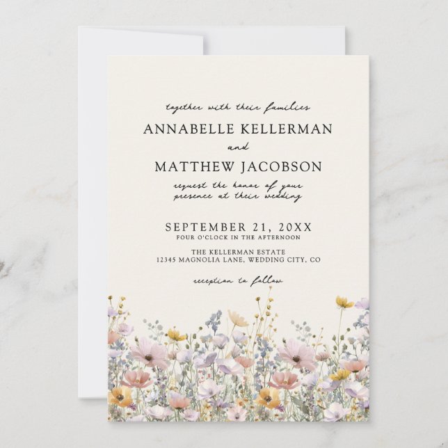 Invitación Floral Boho Beige Wildflower Wedding (Anverso)