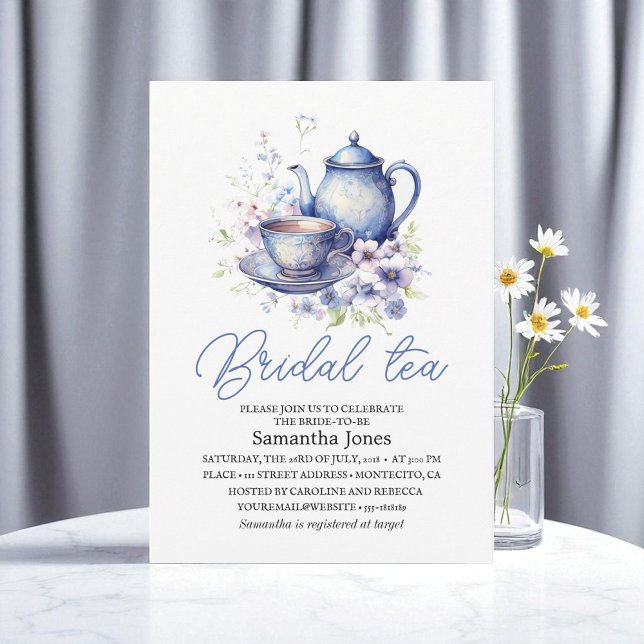 Invitación Floral Boho Blue Tea Pot Fiesta Bridal Shower (Subido por el creador)