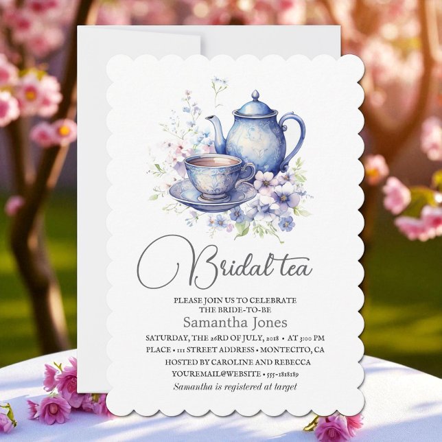 Invitación Floral Boho Blue Tea Pot Party Bridal Shower  (Subido por el creador)