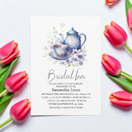 Invitación Floral Boho Blue Tea Pot Party Bridal Shower 