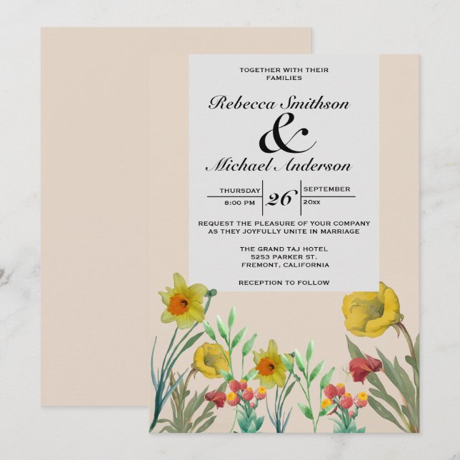 Invitación Floral Boho Bouquet Wildflower (Anverso / Reverso)