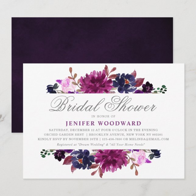 Invitación Floral Boho Bridal Lavender Purple (Anverso / Reverso)