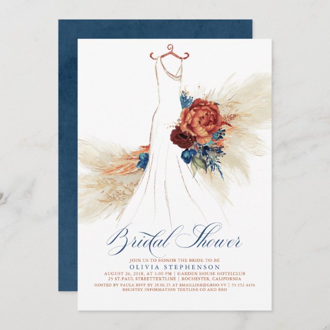 Invitación Floral Boho Bridal Shower (Anverso / Reverso)