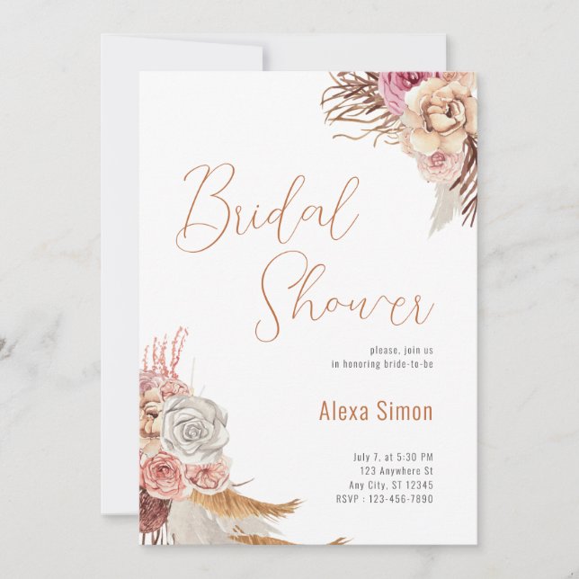 Invitación Floral Boho Bridal Shower (Anverso)