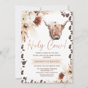 Invitación Floral Boho Brown Holy Cow Highland Baby Shower