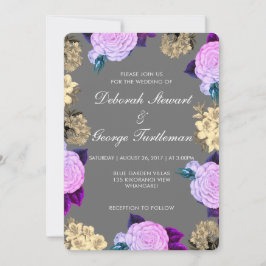 Invitación Floral Boho Carbón Gris Oscuro Violeta Malhumorado