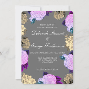 Invitación Floral Boho Carbón Gris Oscuro Violeta Malhumorado