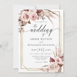 Invitación Floral Boho Champagne Watercolor Pampas Boda