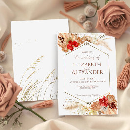 Invitación Floral Boho de color de agua dorado | Boda de Terr