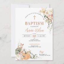 Invitación floral boho de otoño para bautizo con c