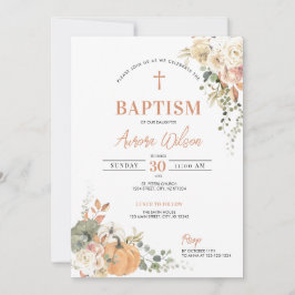 Invitación floral boho de otoño para bautizo con c