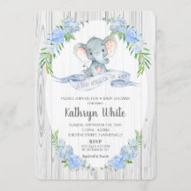 Floral Boho Elephant Baby Shower Invitation Boy