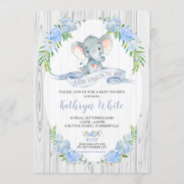Invitación Floral Boho Elephant Baby Shower Invitation Boy