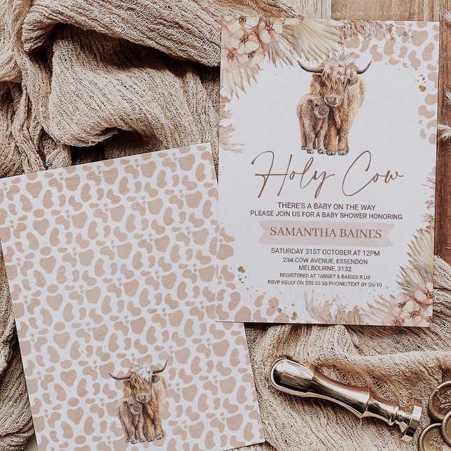 Invitación Floral Boho Highland Cow Calf Baby Shower Invitati (Subido por el creador)