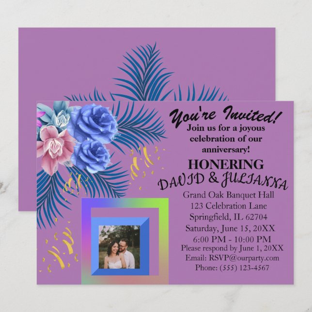 Invitación Floral Boho Moderna de Lila Púrpura (Anverso / Reverso)