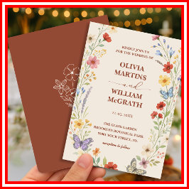 Invitación Floral Boho Naranja Terracotta Boda