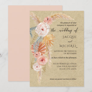 Invitación Floral BOHO Pampas Grasa Foliage Kraft Acuarela