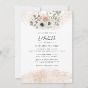 Invitación Floral Boho Pampas Grass Moderno Chica Baby Shower