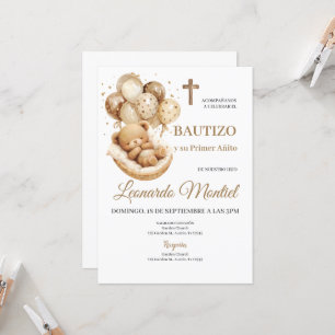 Invitación floral boho para bautizo en español