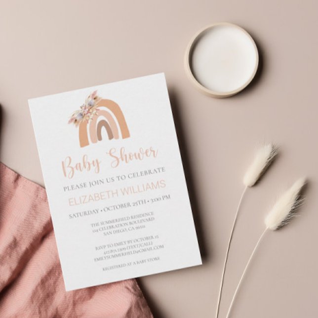 Invitación Floral Boho rosa arcoiris Pampas Grasa Baby Shower (Subido por el creador)