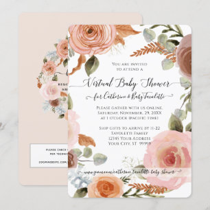 Invitación Floral Boho Rubor Earth Tone Baby Virtual Shower