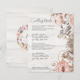 Invitación Floral Boho Rubor Rosa Boda de la Madera Blanca
