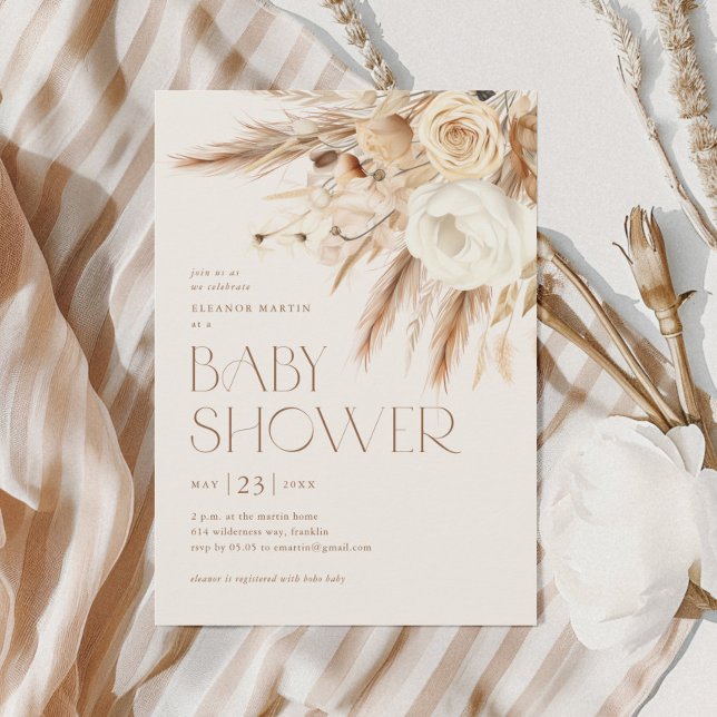 Invitación Floral Boho Sexo Neutral Baby Shower (Elegant Floral Gender Neutral
 Boho Baby Shower Invitations.)