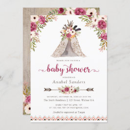 Invitación Floral Boho Teepee Moda tras Baby Shower tribal