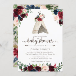 Invitación Floral Boho Teepee Moda tras Baby Shower tribal