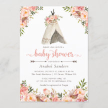 Floral Boho Teepee Moda tras Baby Shower tribal
