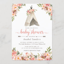 Invitación Floral Boho Teepee Moda tras Baby Shower tribal