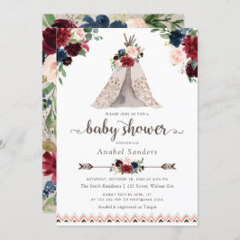 Invitación Floral Boho Tepee Navy arresta a Baby Shower triba