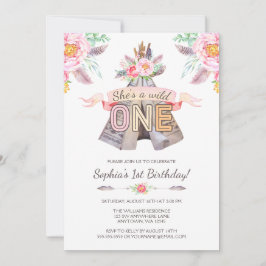Invitación Floral Boho Tribal Teepee Wild One First Birthday