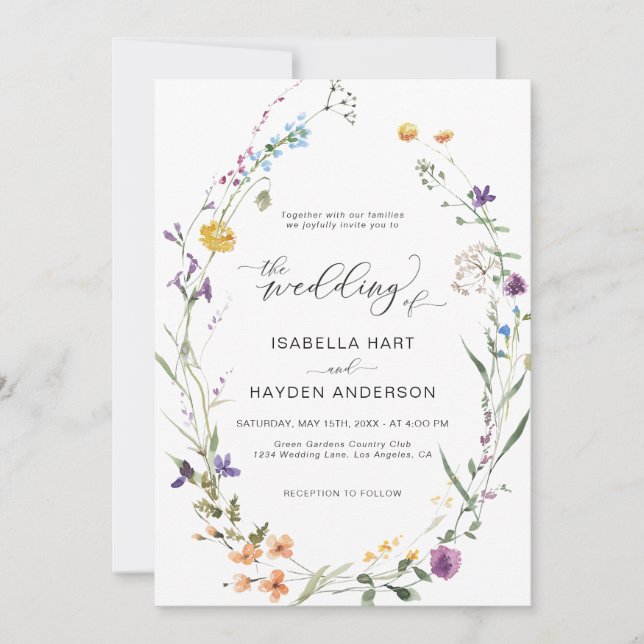 Invitación Floral Boho Wildflower Wreath Boda botánico I (Anverso)
