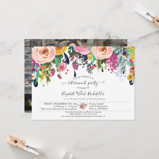 Invitación Floral Bon Voyage Adiós Fiesta de Jubilación (Anverso/Reverso In Situ)