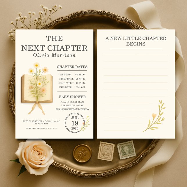 Invitación Floral Books Next Chapter Begins Baby Shower (Subido por el creador)