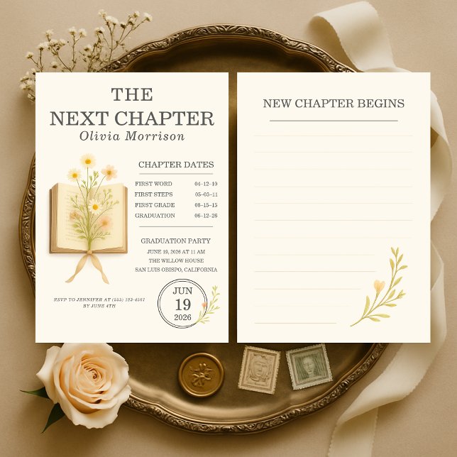 Invitación Floral Books Next Chapter Begins Graduation Party (Subido por el creador)
