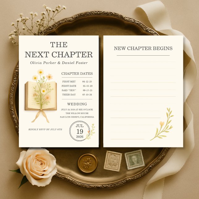 Invitación Floral Books Next Chapter Begins Wedding (Subido por el creador)