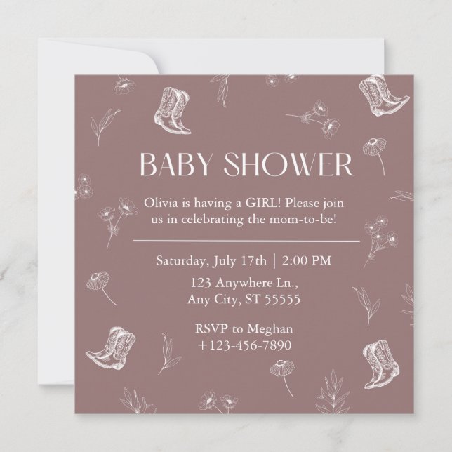 Invitación Floral Boots Baby Shower (Anverso)