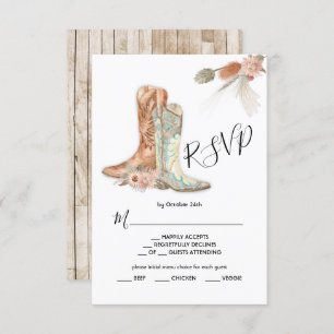 Invitación Floral Boots Cowboy Western Menu Choice RSVP Card