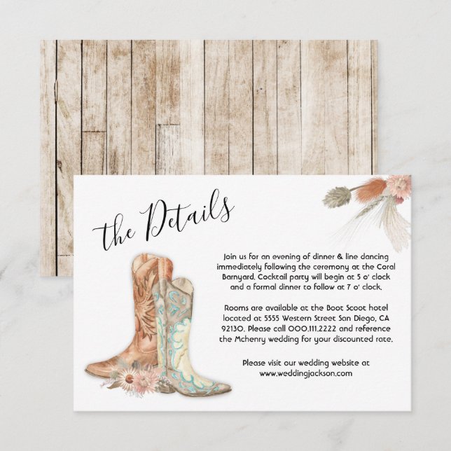 Invitación Floral Boots Cowboy Western Menu Choice RSVP Card (Anverso / Reverso)