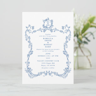 Invitación Floral Border French Toile Blue Invitation 01