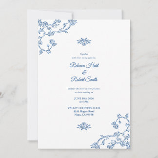 Invitación Floral Border French Toile Blue Invitation 04