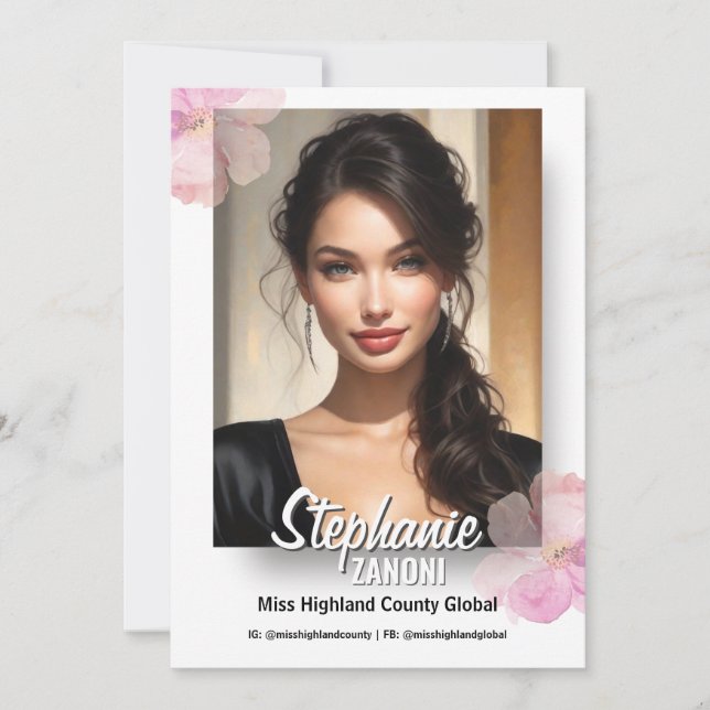 Invitación Floral Border Promotional Pageant Prints | QR Code (Anverso)