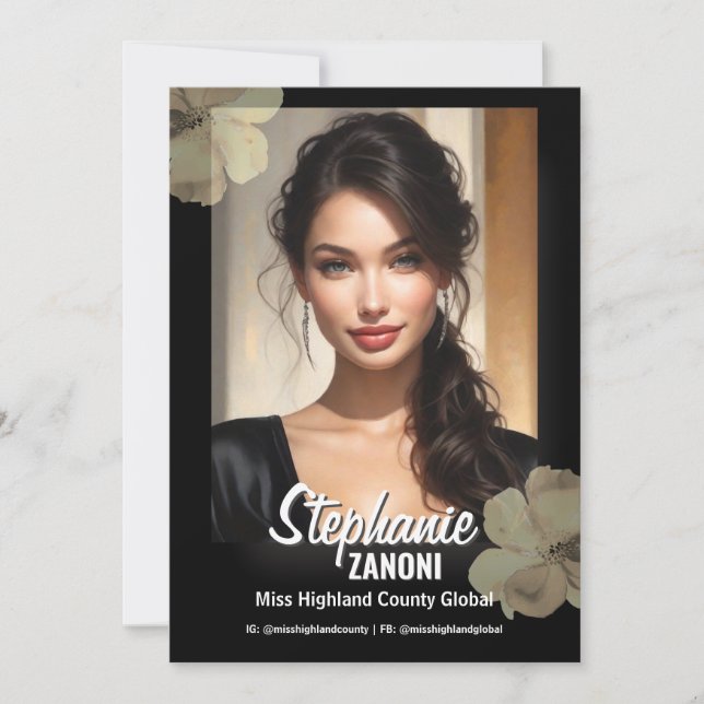 Invitación Floral Border Promotional Pageant Prints | QR Code (Anverso)