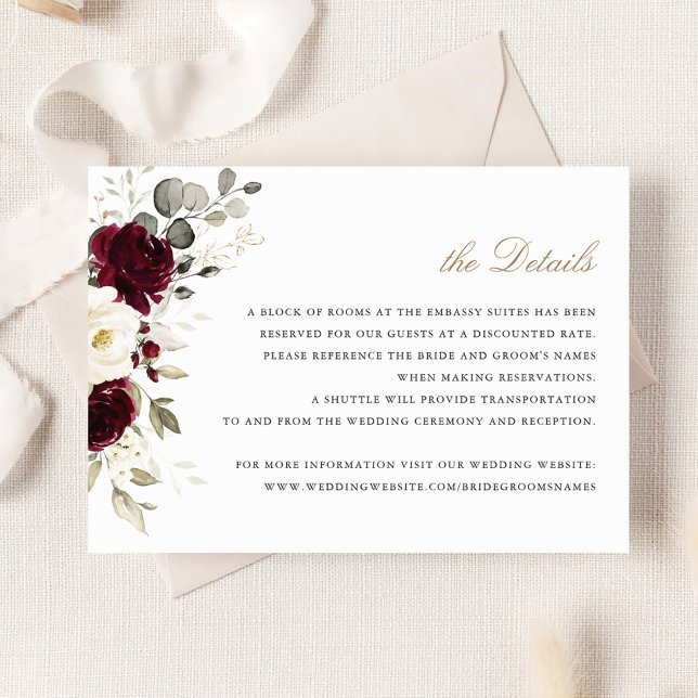 Invitación Floral Borgoña Blanco Verdor Detalles Insertar (Subido por el creador)